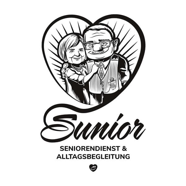 Logo Älteres Paar in einem Herz, darunter der Text "Senior, Seniorendienst & Alltagsbegleitung".