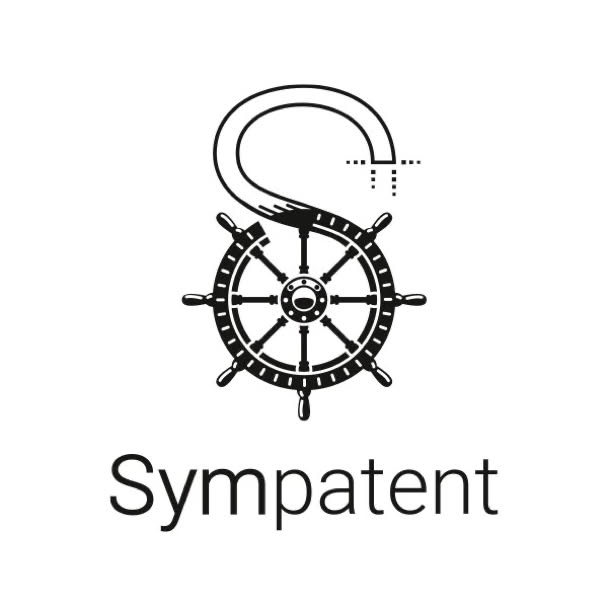 Logo mit einem Schiffssteuerrad mit einem stilisierten Kabel darüber, darunter der Text "Sympatent".