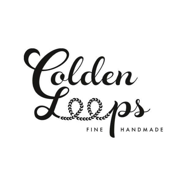 Logo mit schwarzem Schriftzug "Golden Loops" mit dem Text "Fine Handmade" darunter auf weißem Hintergrund.
